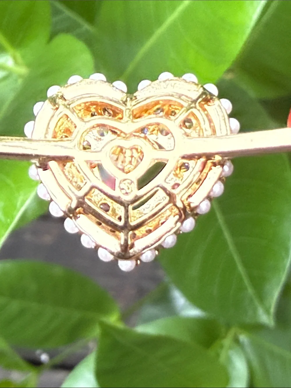Swarovski Idyllia Gold Bangle with Pink Pavé Heart and Cz floating Center Stone
